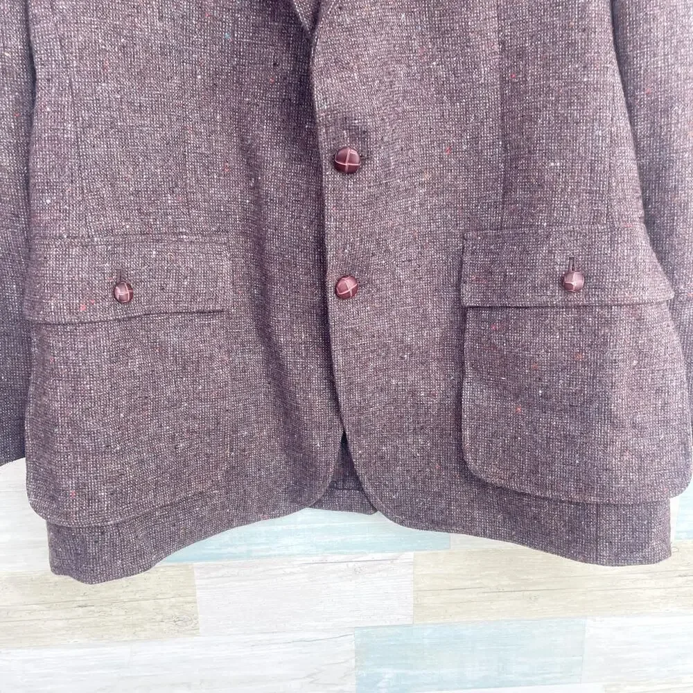 Fioravanti Tweed Sport Coat Brown Patch Pocket Elbow Patches Bespoke Mens 40L